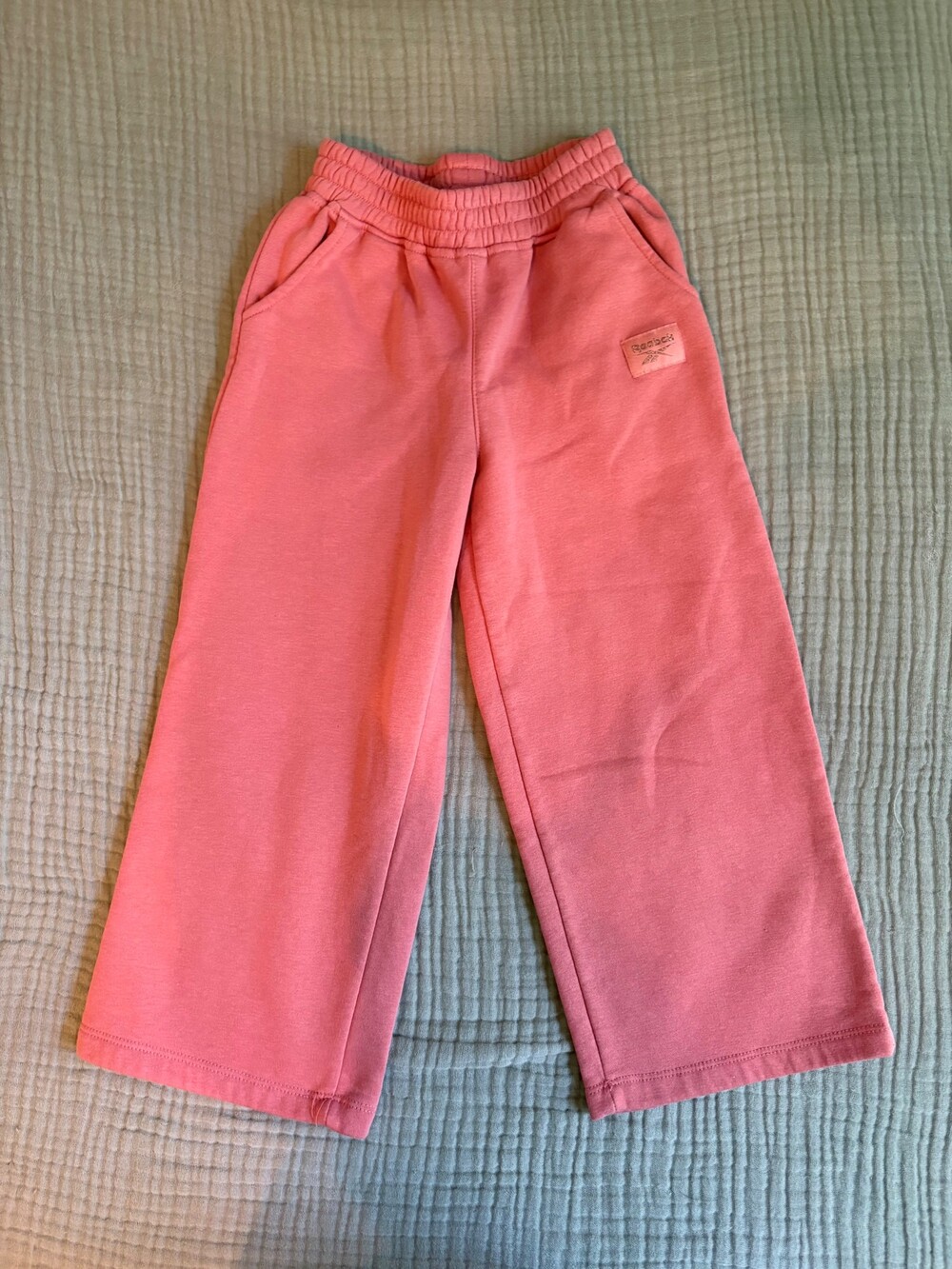 Reebok Girls Size 6X Pink Wide Leg Sweatpants Pull On Pockets